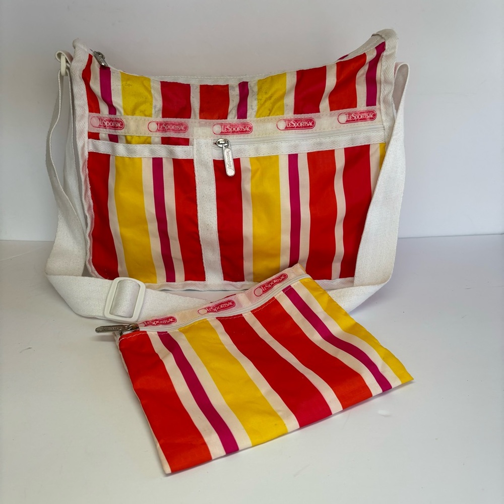 LeSportSac Striped Crossbody Bag with Pouch (note flaws)